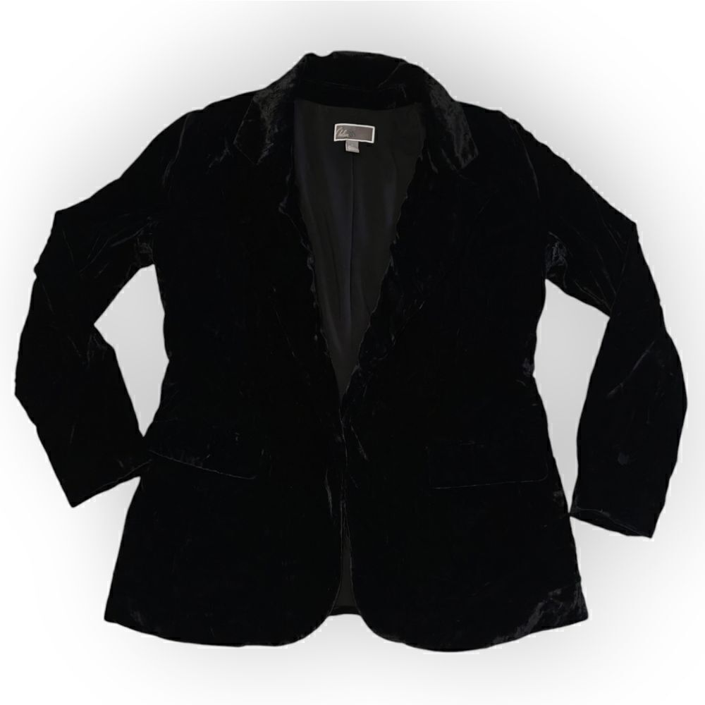 NWOT Chelsea 28 Black velvet velour open suit jacket Blazer size M